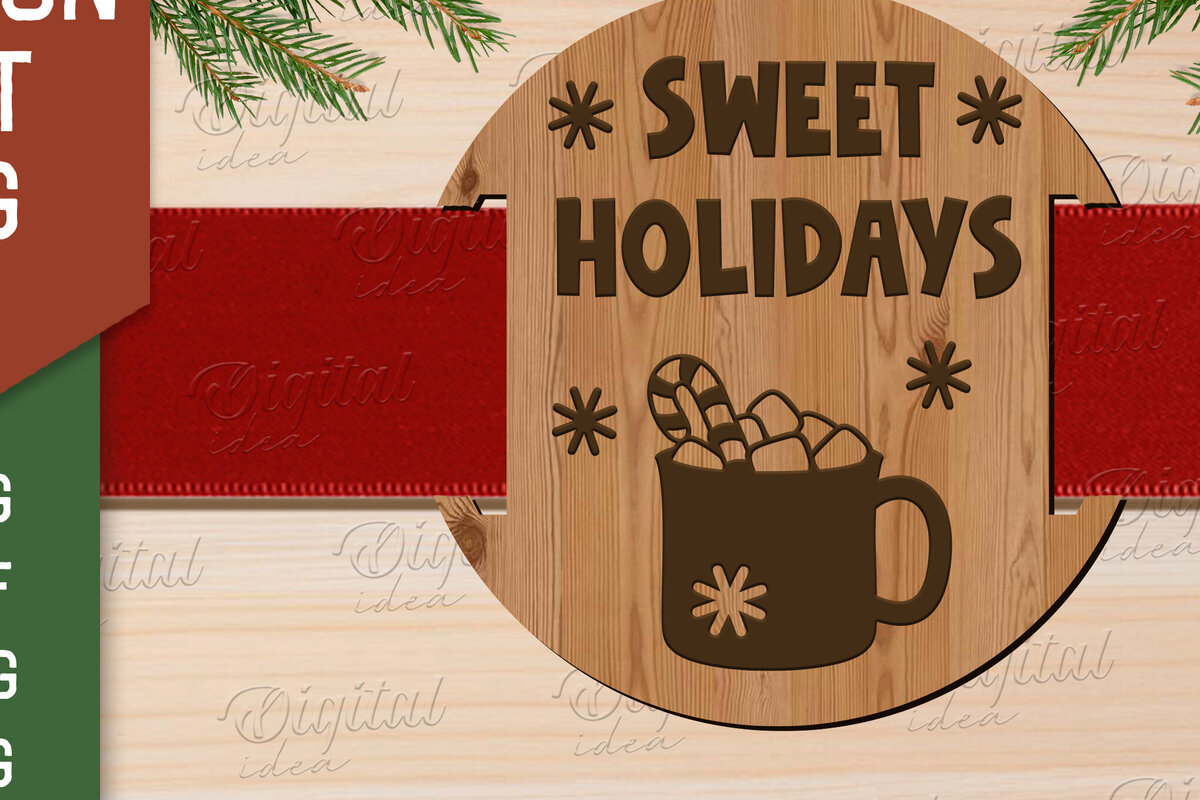 Intra απο ξύλο plywood 3mm-4mm πάχος – Sweet Holiday. Ετικέτα δώρου XMas Ribbon Δίασταση  20x20 cm INTRAFABR-83505959