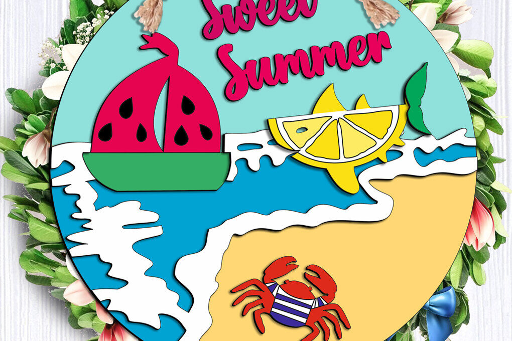 Intra απο ξύλο plywood 3mm-4mm πάχος – Γλυκιά καλοκαιρινή κρεμάστρα πόρτας Lemon Ocean Sea Δίασταση  20x20 cm INTRAFABR-105822640