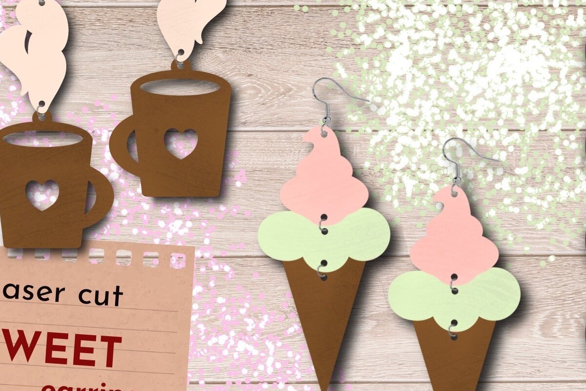 Intra απο ξύλο plywood 3mm-4mm πάχος – Sweets Earrings, Coffee Δίασταση  5x5 cm INTRAFABR-61189203