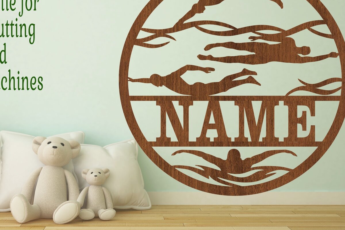 Intra απο ξύλο plywood 3mm-4mm πάχος – Swimming Male Name Sign, Δίασταση  40x30 cm INTRAFABR-72131183