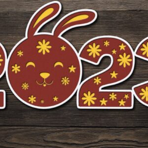 Intra απο ξύλο plywood 3mm-4mm πάχος – SYMBOL 2023 RABBIT Cut πρότυπο Πρωτοχρονιάς Δίασταση  20x20 cm INTRAFABR-45888010