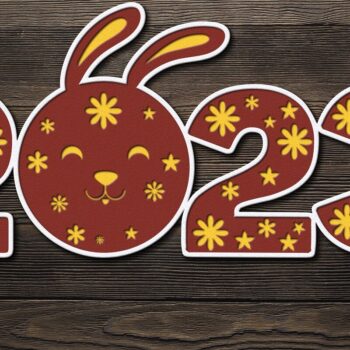 Intra απο ξύλο plywood 3mm-4mm πάχος – SYMBOL 2023 RABBIT Cut πρότυπο Πρωτοχρονιάς Δίασταση  20x20 cm INTRAFABR-45888010 - Image 1