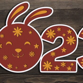 Intra απο ξύλο plywood 3mm-4mm πάχος – SYMBOL 2023 RABBIT Cut πρότυπο Πρωτοχρονιάς Δίασταση  20x20 cm INTRAFABR-45888010 - Image 3