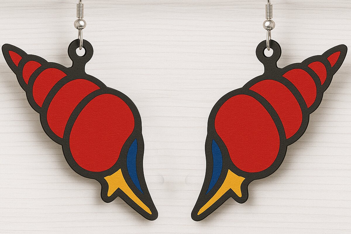 Intra απο ξύλο plywood 3mm-4mm πάχος – Σκουλαρίκια με κοχύλι με συμμετρικό σπιράλ Δίασταση  5x5 cm INTRAFABR-123011783