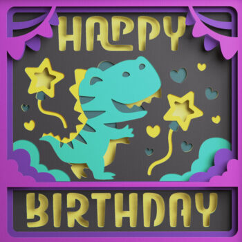 Intra απο ξύλο plywood 3mm-4mm πάχος – T-rex Birthday 3D Shadow Box Paper cut Δίασταση 20x20 cm INTRAFABR-82064329 - Image 1