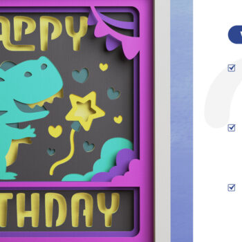 Intra απο ξύλο plywood 3mm-4mm πάχος – T-rex Birthday 3D Shadow Box Paper cut Δίασταση 20x20 cm INTRAFABR-82064329 - Image 3