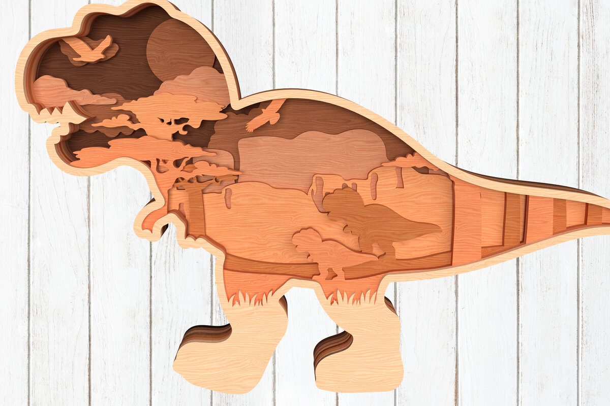 Intra απο ξύλο plywood 3mm-4mm πάχος – T-Rex Dinosaur 3D Layered Δίασταση  20x20 cm INTRAFABR-119557788