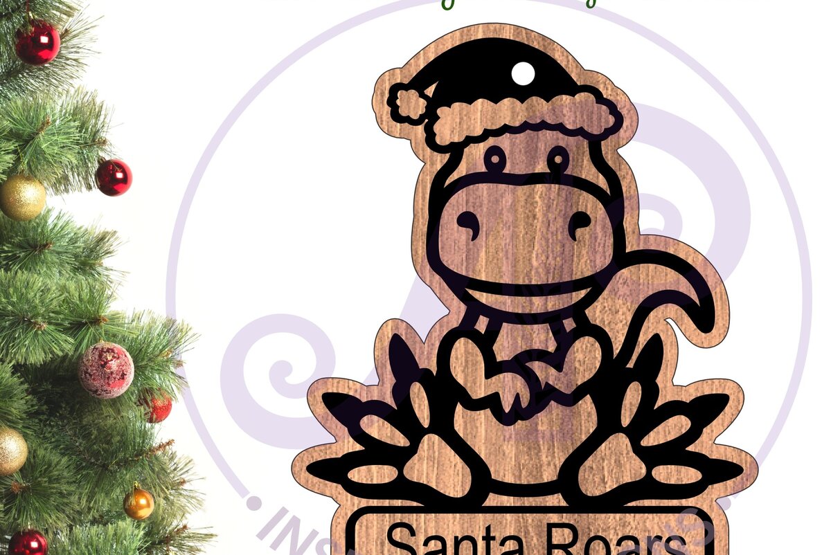 Intra απο ξύλο plywood 3mm-4mm πάχος – Χριστουγεννιάτικο στολίδι T Rex Dinosaur Δίασταση  20x20 cm INTRAFABR-102624853