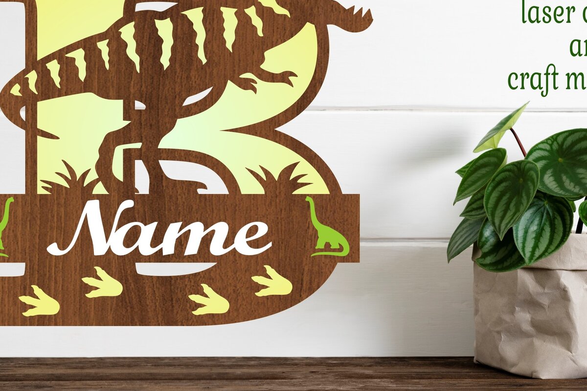 Intra απο ξύλο plywood 3mm-4mm πάχος – Μονόγραμμα T Rex με κεφαλαίο γράμμα B Αρχείο Δίασταση  20x20 cm INTRAFABR-74812297