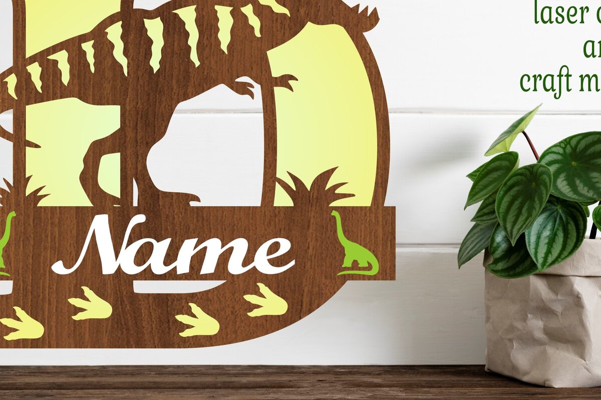 Intra απο ξύλο plywood 3mm-4mm πάχος – Μονόγραμμα T Rex με κεφαλαίο γράμμα D Αρχείο Δίασταση  20x20 cm INTRAFABR-74812335