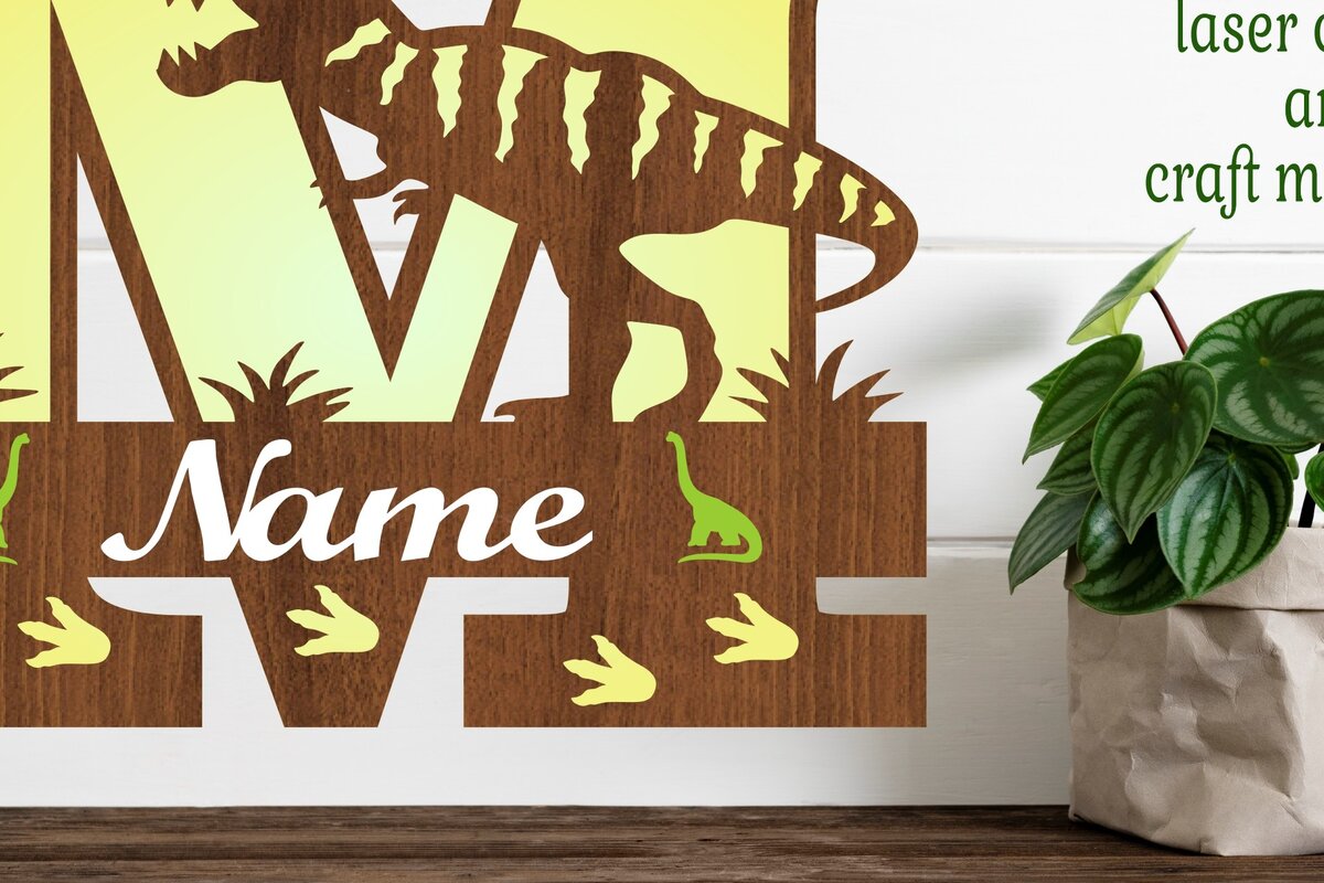 Intra απο ξύλο plywood 3mm-4mm πάχος – Μονόγραμμα T Rex κεφαλαίο γράμμα M Αρχείο Δίασταση  20x20 cm INTRAFABR-74812538