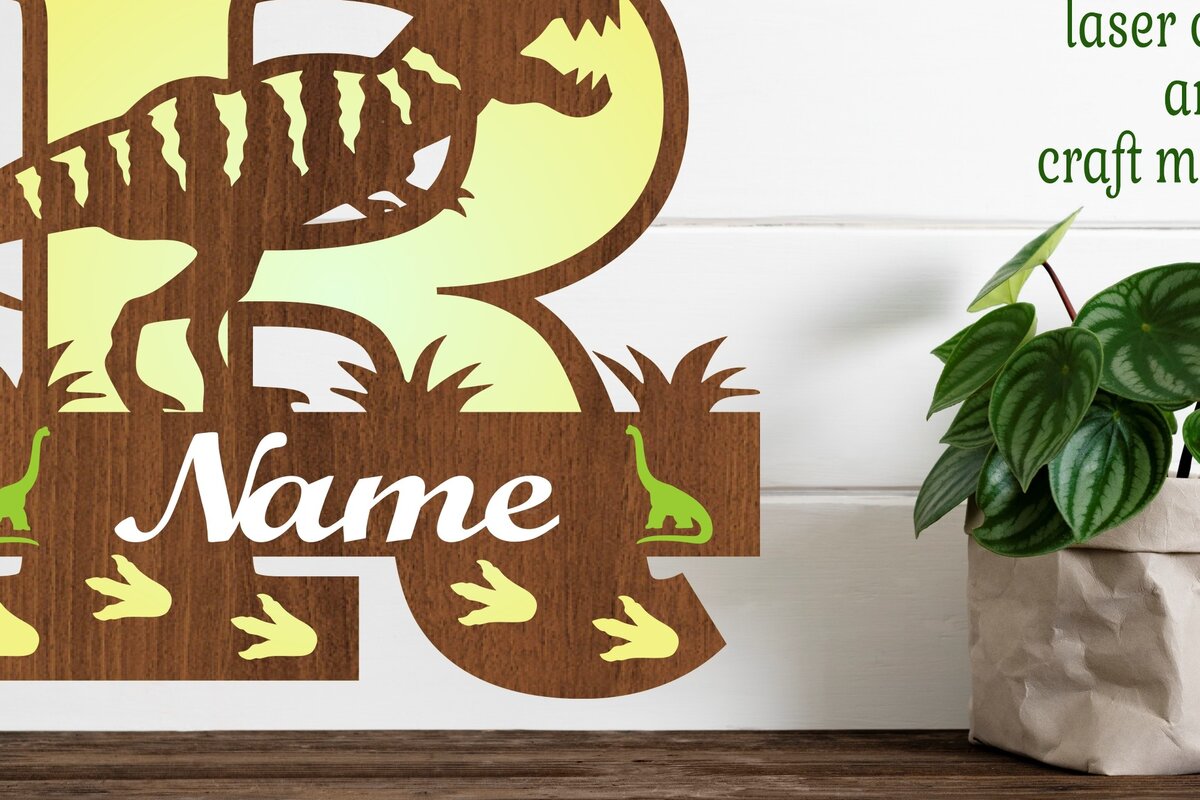 Intra απο ξύλο plywood 3mm-4mm πάχος – T Rex Μονόγραμμα με κεφαλαίο γράμμα R Αρχείο Δίασταση  20x20 cm INTRAFABR-74812634