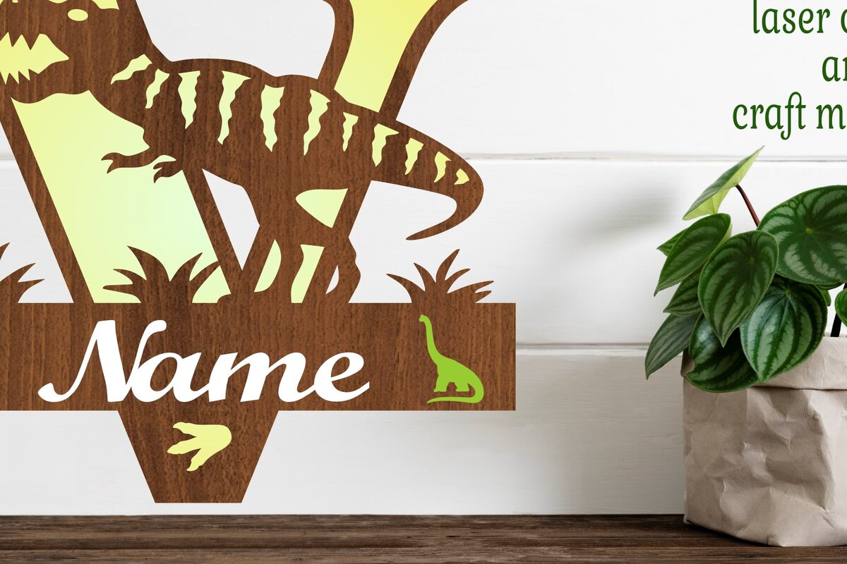 Intra απο ξύλο plywood 3mm-4mm πάχος – Μονόγραμμα T Rex κεφαλαίο γράμμα V αρχείο Δίασταση  20x20 cm INTRAFABR-74812705