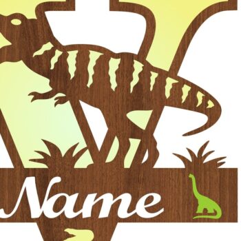 Intra απο ξύλο plywood 3mm-4mm πάχος – Μονόγραμμα T Rex κεφαλαίο γράμμα V αρχείο Δίασταση  20x20 cm INTRAFABR-74812705 - Image 3