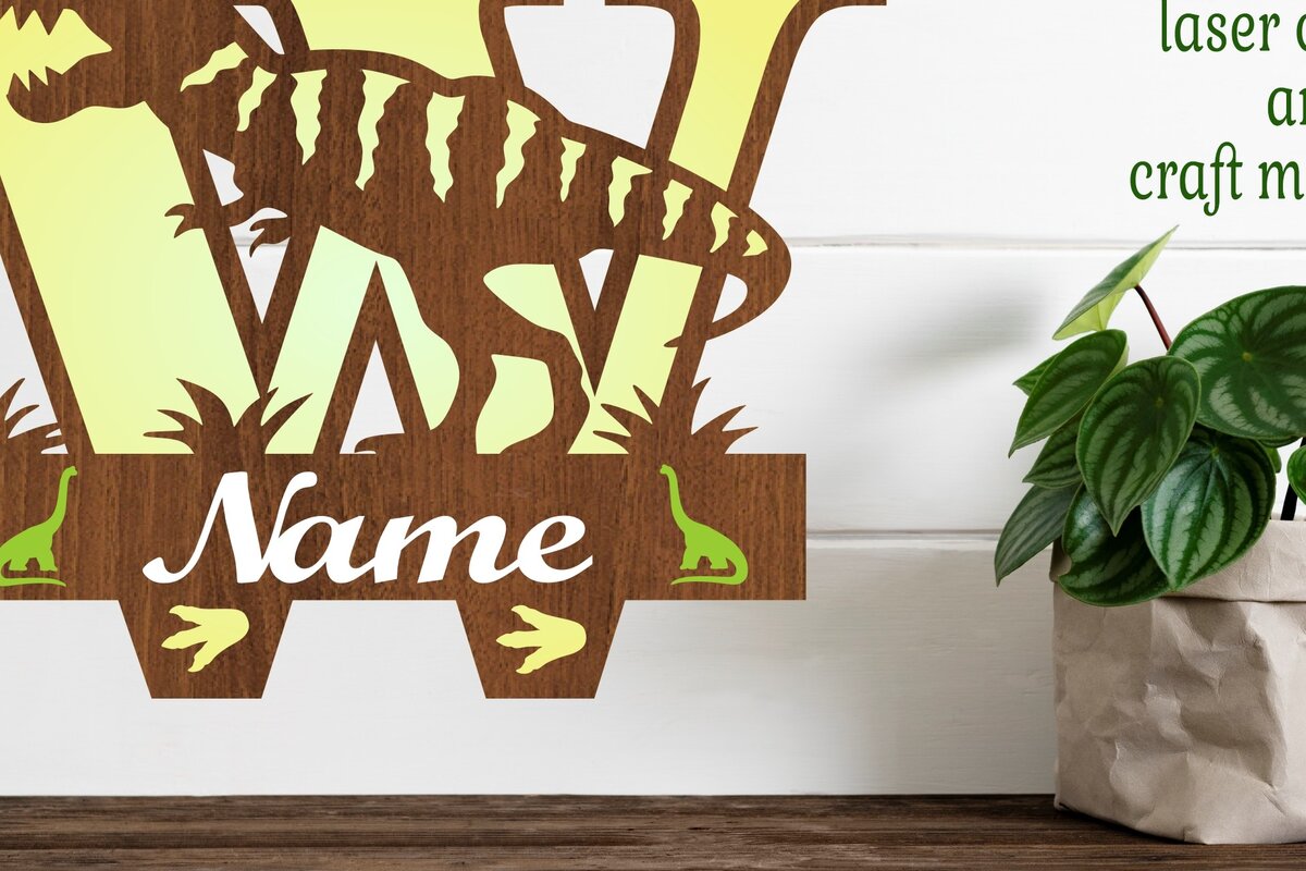 Intra απο ξύλο plywood 3mm-4mm πάχος – T Rex Μονόγραμμα με κεφαλαίο γράμμα W Αρχείο Δίασταση  20x20 cm INTRAFABR-74812719