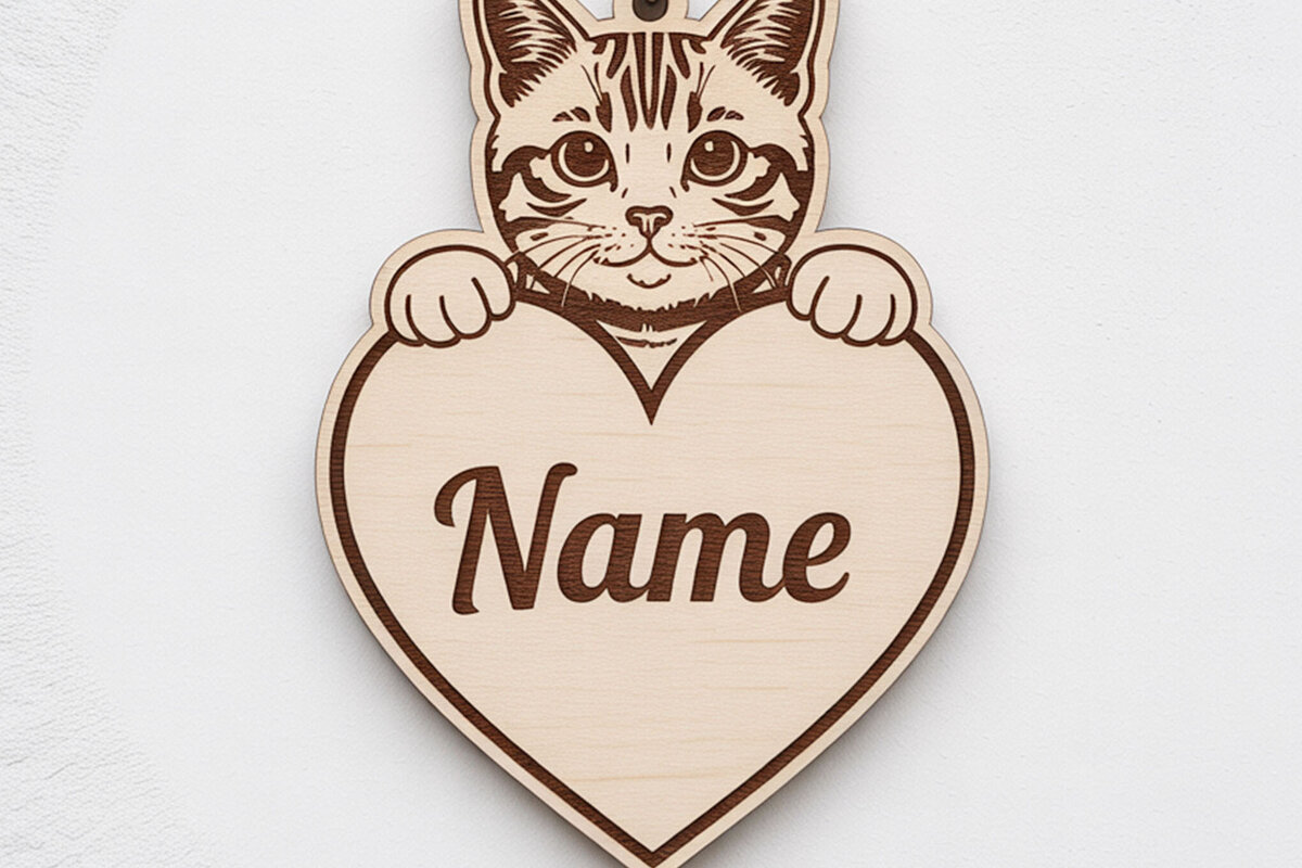 Intra απο ξύλο plywood 3mm-4mm πάχος – Μπρελόκ με εξατομικευμένο όνομα Tabby Cat Δίασταση  5x5 cm INTRAFABR-122315509