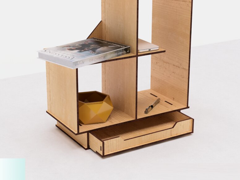 Intra απο ξύλο plywood 3mm-4mm πάχος – Επιτραπέζιο ράφι με συρτάρι κοπής με λέιζερ Δίασταση  20x20 cm INTRAFABR-113581523