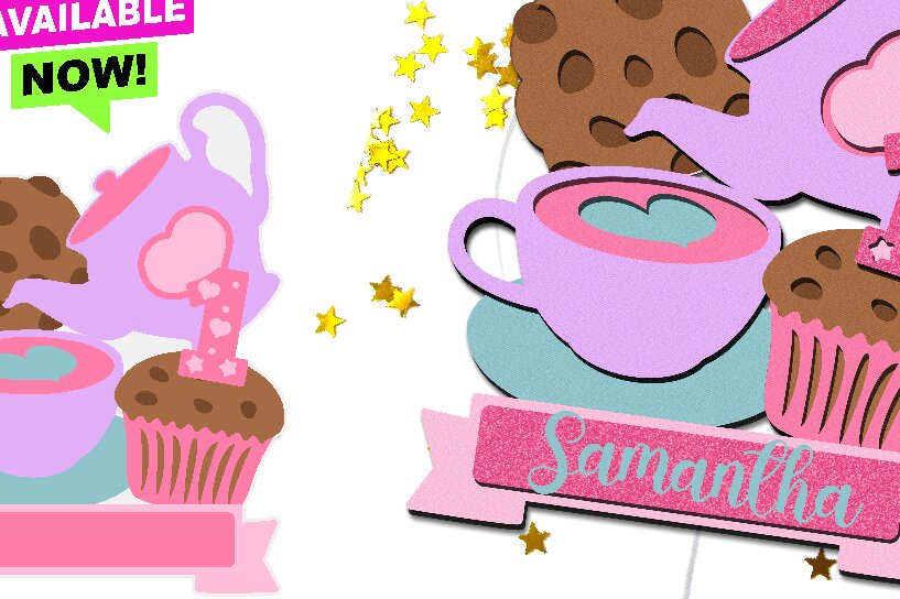 Intra απο ξύλο plywood 3mm-4mm πάχος – Tea Party Cake Topper Δίασταση  20x20 cm INTRAFABR-94092094