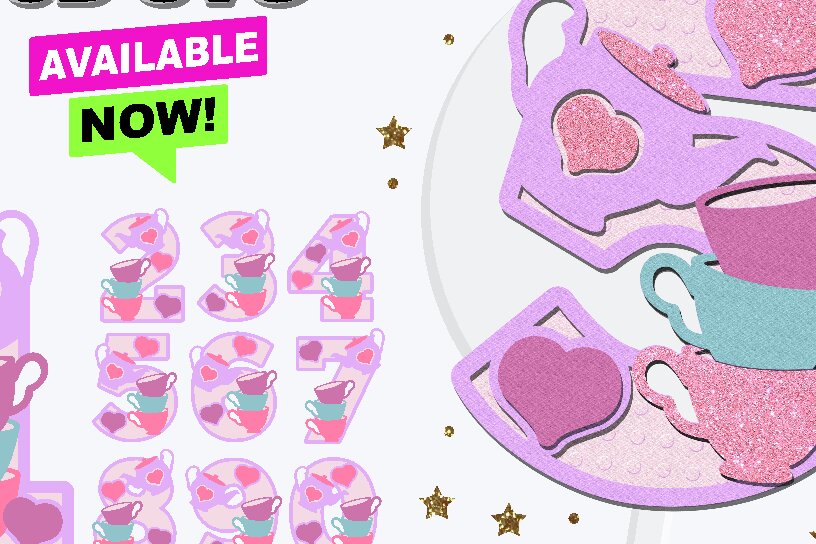 Intra απο ξύλο plywood 3mm-4mm πάχος – Tea Party Numbers 3D Δίασταση  20x20 cm INTRAFABR-77633293