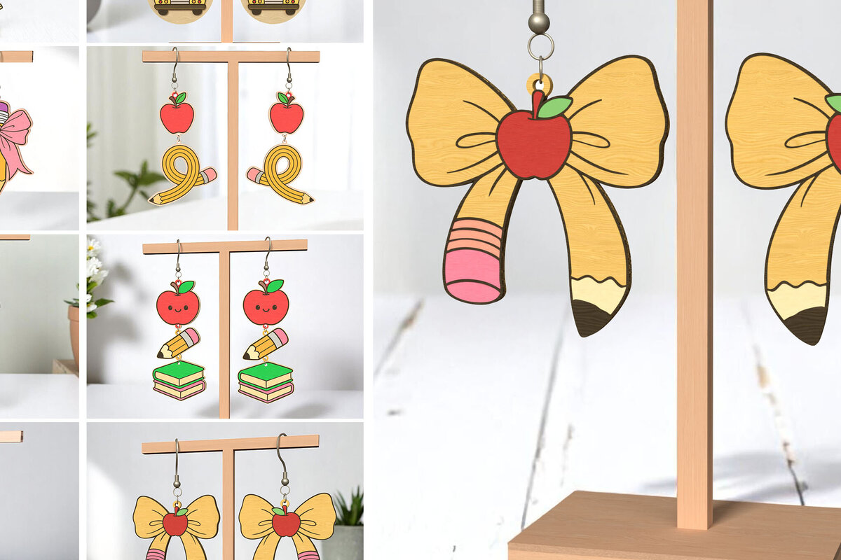 Intra απο ξύλο plywood 3mm-4mm πάχος – Δασκάλα Σκουλαρίκια Bundle Cut Laser Δίασταση  5x5 cm INTRAFABR-121988940