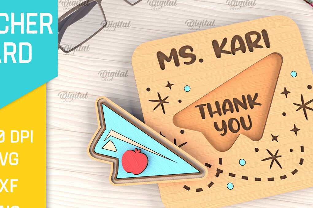 Intra απο ξύλο plywood 3mm-4mm πάχος – Ευχετήρια κάρτα δασκάλου Κοπή λέιζερ Δίασταση  20x20 cm INTRAFABR-95709866