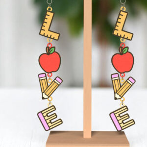 Intra απο ξύλο plywood 3mm-4mm πάχος – Teacher Love Dangle Earrings Δίασταση  5x5 cm INTRAFABR-121988591