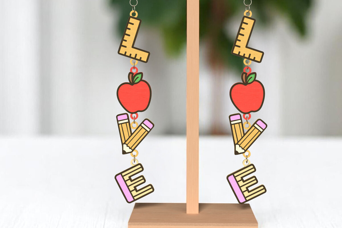 Intra απο ξύλο plywood 3mm-4mm πάχος – Teacher Love Dangle Earrings Δίασταση  5x5 cm INTRAFABR-121988591