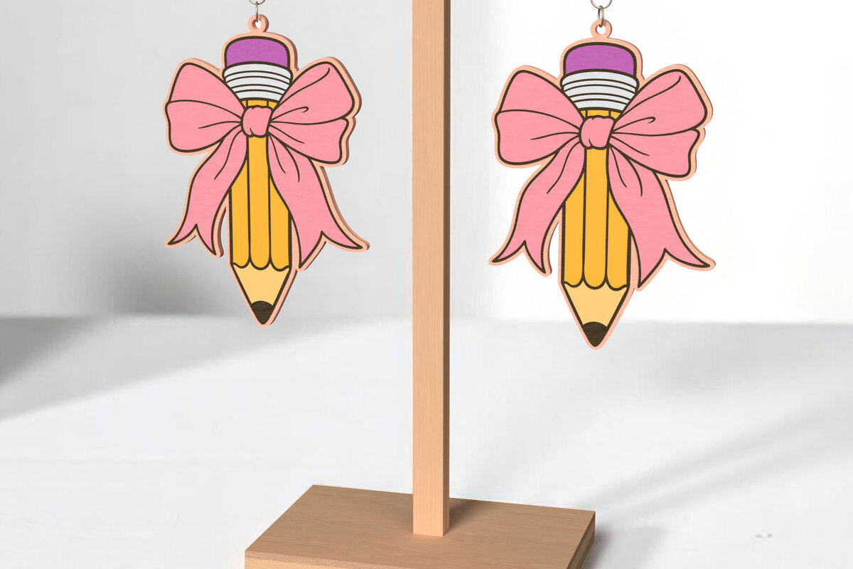 Intra απο ξύλο plywood 3mm-4mm πάχος – Δάσκαλος Μολύβι Φιόγκος Σκουλαρίκια Δίασταση  5x5 cm INTRAFABR-121988793