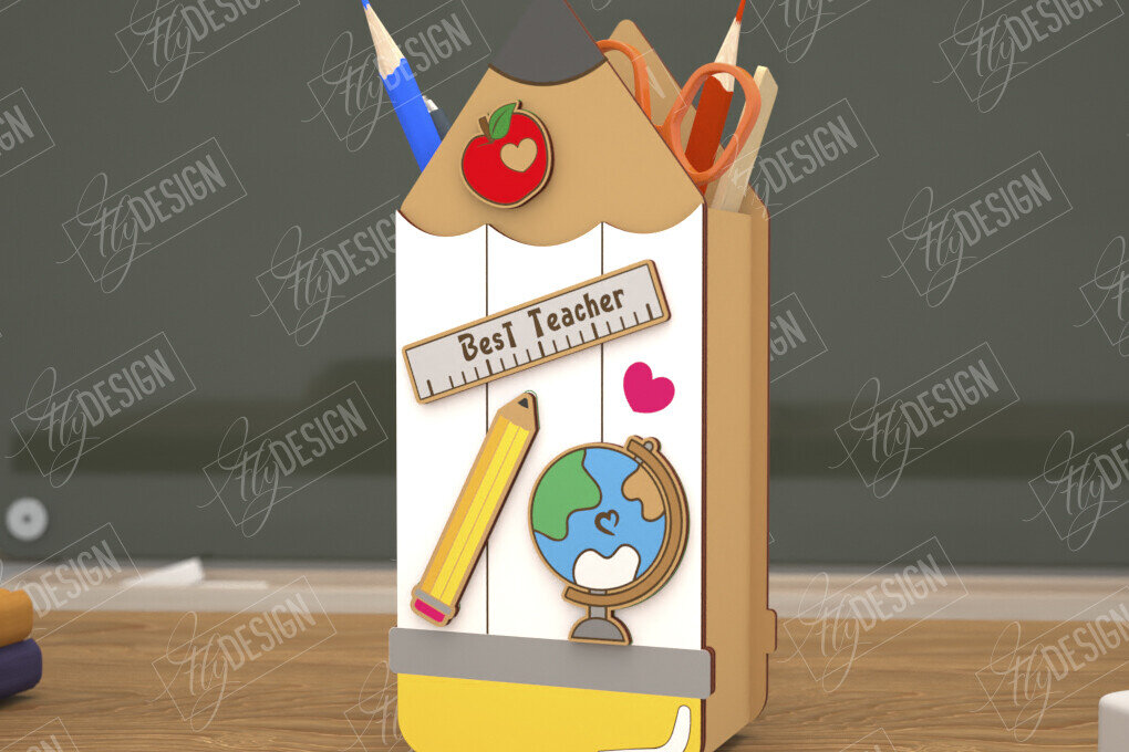 Intra απο ξύλο plywood 3mm-4mm πάχος – Μολυβοθήκη Δάσκαλος | Στάντα στυλό | CNC Δίασταση  20x20 cm INTRAFABR-108305551