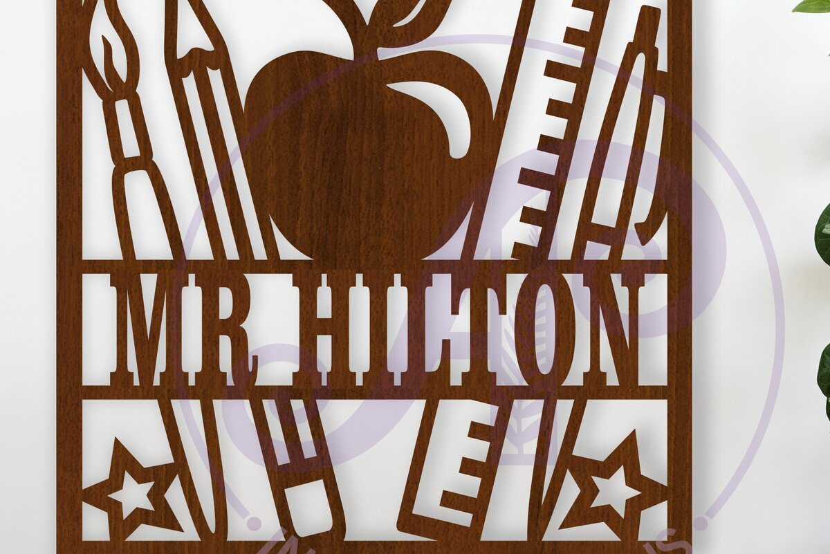 Intra απο ξύλο plywood 3mm-4mm πάχος – Teacher Square Name Laser Δίασταση  20x20 cm INTRAFABR-118310283