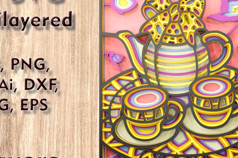 Intra απο ξύλο plywood 3mm-4mm πάχος – Αρχεία κοπής με λέιζερ πολλαπλών στρώσεων Teapot 3D Δίασταση  20x20 cm INTRAFABR-109512101