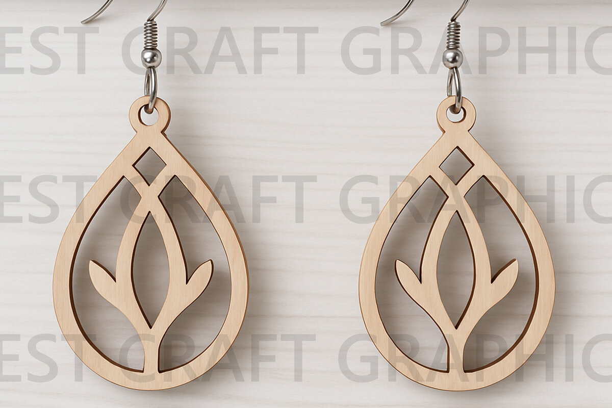 Intra απο ξύλο plywood 3mm-4mm πάχος – Βοτανικά σκουλαρίκια Teardrop Δίασταση  5x5 cm INTRAFABR-123814189