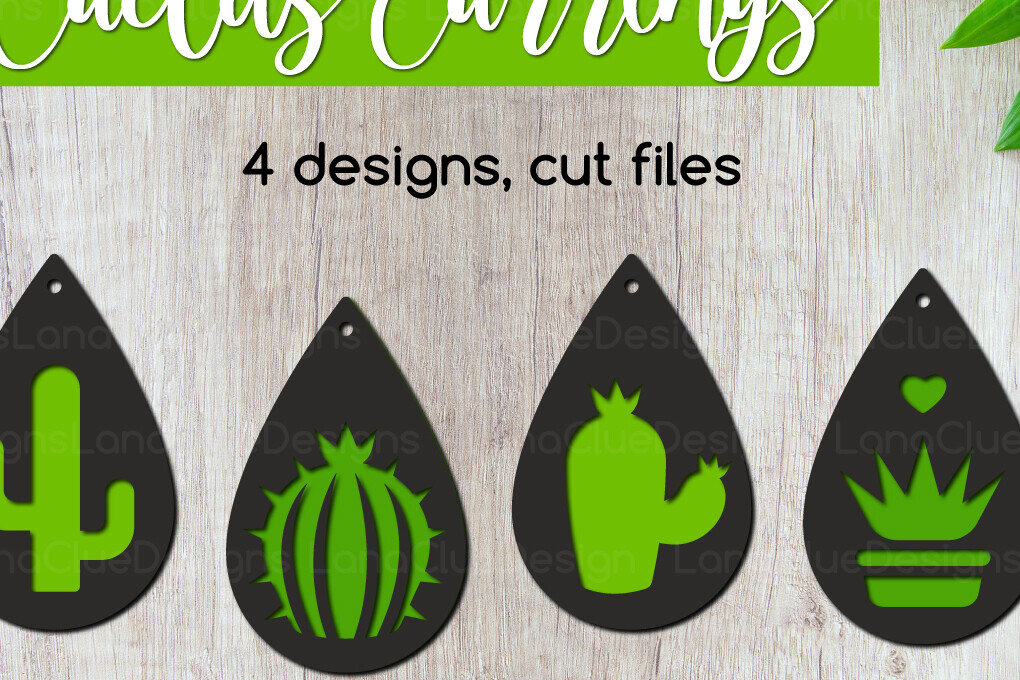 Intra απο ξύλο plywood 3mm-4mm πάχος – Teardrop Cactus Earrings Δίασταση  5x5 cm INTRAFABR-124698689