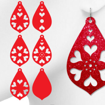 Intra απο ξύλο plywood 3mm-4mm πάχος – Σκουλαρίκι δάκρυ με καρδιές Δίασταση  5x5 cm INTRAFABR-15595876 - Image 1