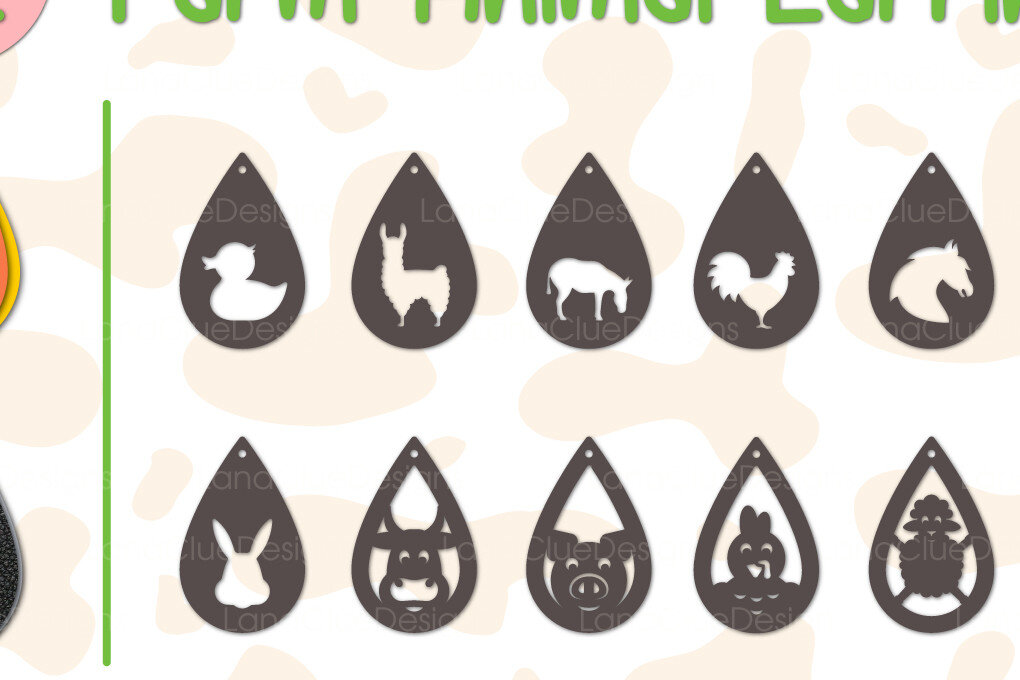 Intra απο ξύλο plywood 3mm-4mm πάχος – Πακέτο με σκουλαρίκια δάκρυ Farm Animal Δίασταση  5x5 cm INTRAFABR-67869355