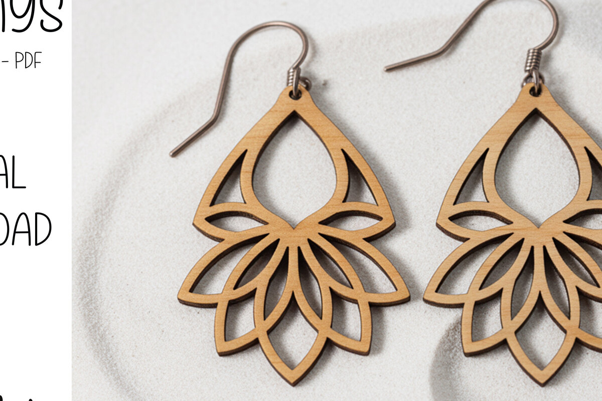 Intra απο ξύλο plywood 3mm-4mm πάχος – Σκουλαρίκια Teardrop Floral Cut Δίασταση  5x5 cm INTRAFABR-121663661