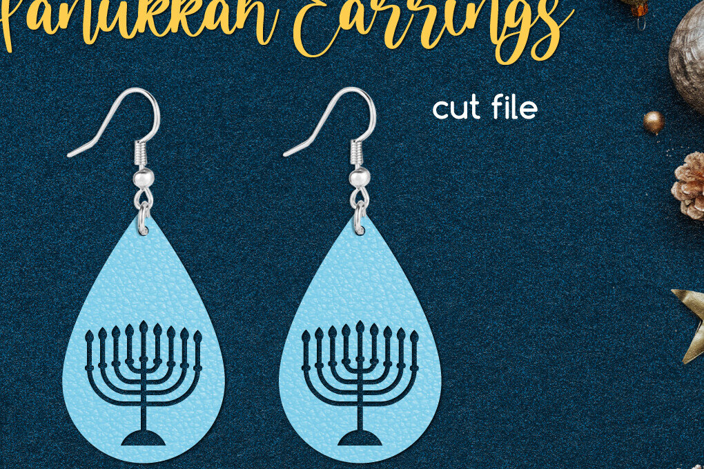 Intra απο ξύλο plywood 3mm-4mm πάχος – Σκουλαρίκι Hanukkah Teardrop με Menorah Δίασταση  5x5 cm INTRAFABR-109041726