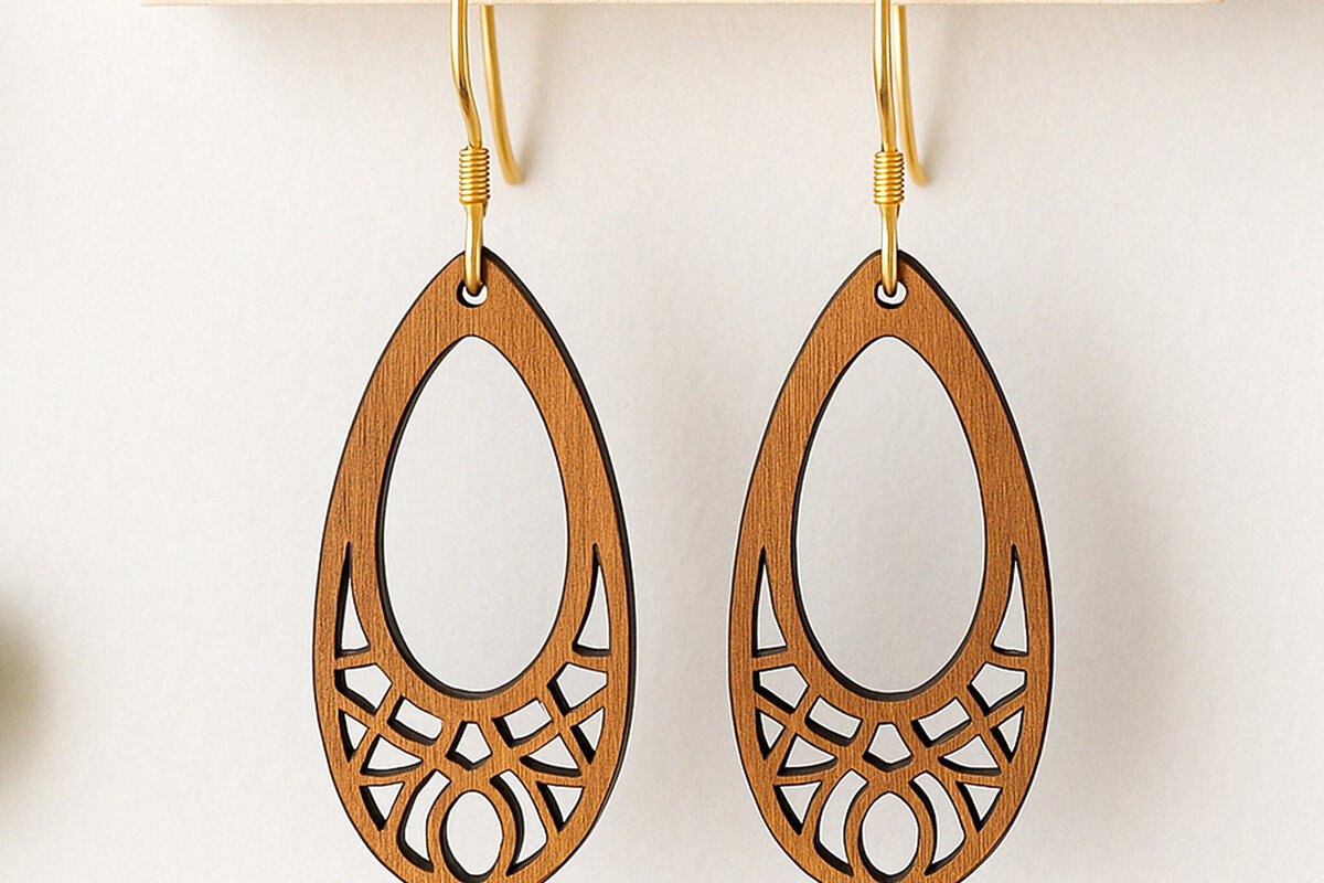 Intra απο ξύλο plywood 3mm-4mm πάχος – Σκουλαρίκια δάκρυ Laser Δίασταση  5x5 cm INTRAFABR-120635647