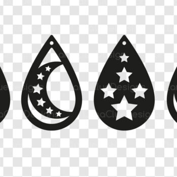 Intra απο ξύλο plywood 3mm-4mm πάχος – Teardrop Moon με Σκουλαρίκια Stars Δίασταση 5x5 cm INTRAFABR-121092352 - Image 2