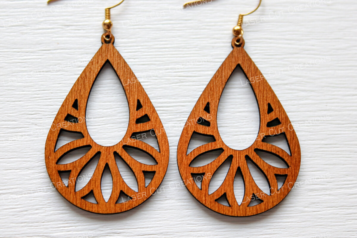 Intra απο ξύλο plywood 3mm-4mm πάχος – Σκουλαρίκια Teardrop Petal Burst Δίασταση  5x5 cm INTRAFABR-124957822