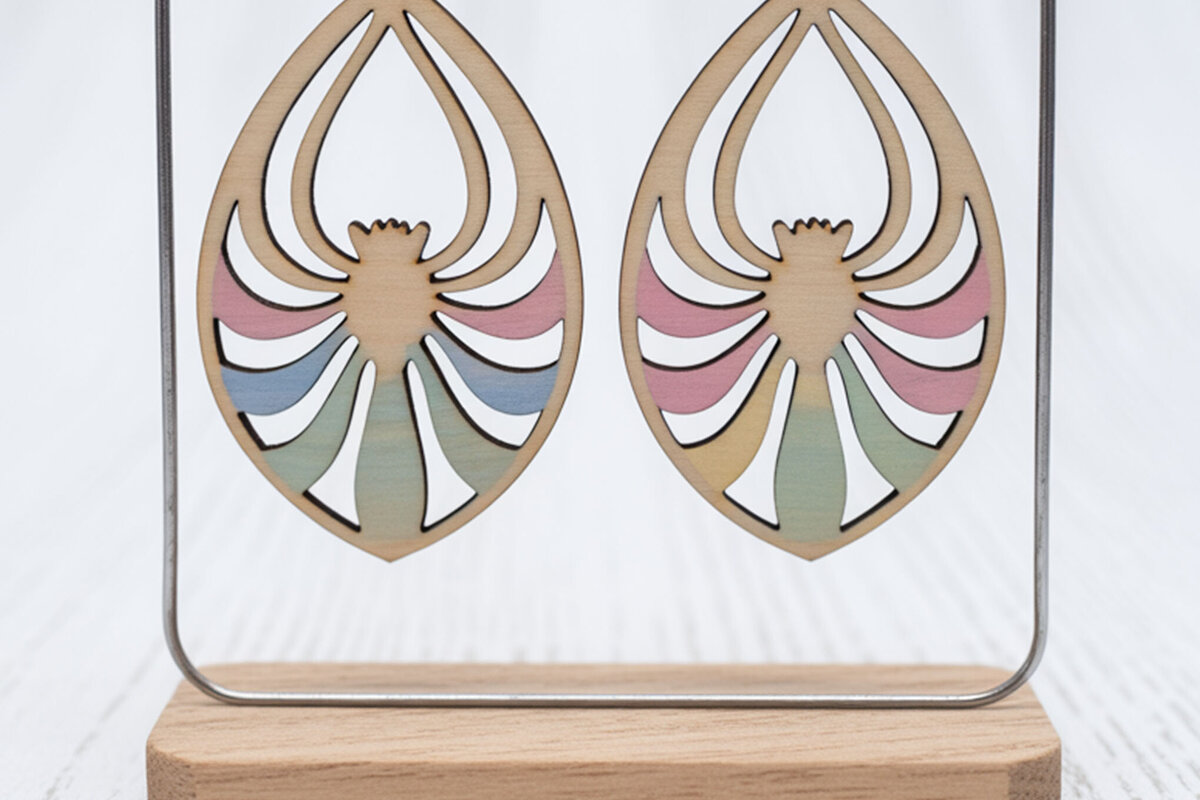 Intra απο ξύλο plywood 3mm-4mm πάχος – Σκουλαρίκια Teardrop Spider Petal Δίασταση  5x5 cm INTRAFABR-122357150