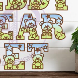 Intra απο ξύλο plywood 3mm-4mm πάχος – Σετ αλφάβητου αρκουδάκι. 2 Επίπεδο 49 Δίασταση  20x20 cm INTRAFABR-85166623