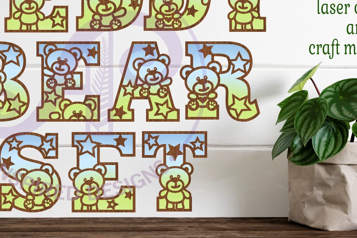 Intra απο ξύλο plywood 3mm-4mm πάχος – Σετ αλφάβητου αρκουδάκι. 2 Επίπεδο 49 Δίασταση  20x20 cm INTRAFABR-85166623