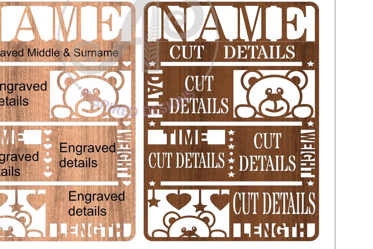 Intra απο ξύλο plywood 3mm-4mm πάχος – Teddy Bear Baby Stats, Πλακέτα γέννησης Δίασταση  20x20 cm INTRAFABR-67520664