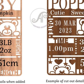 Intra απο ξύλο plywood 3mm-4mm πάχος – Teddy Bear Baby Stats, Πλακέτα γέννησης Δίασταση  20x20 cm INTRAFABR-67520664 - Image 4