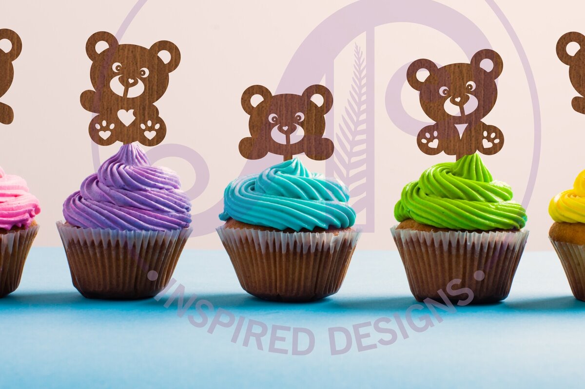 Intra απο ξύλο plywood 3mm-4mm πάχος – Teddy Bear Cupcake Toppers 5 σχεδίων Δίασταση  20x20 cm INTRAFABR-86444091