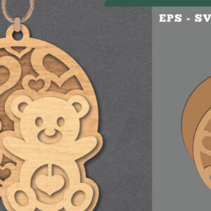 Intra απο ξύλο plywood 3mm-4mm πάχος – Στολίδι με κομμένο αρκουδάκι Δίασταση  20x20 cm INTRAFABR-112070097