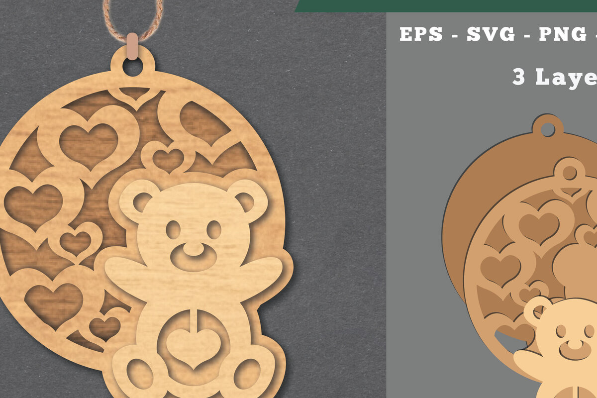 Intra απο ξύλο plywood 3mm-4mm πάχος – Στολίδι με κομμένο αρκουδάκι Δίασταση  20x20 cm INTRAFABR-112070097