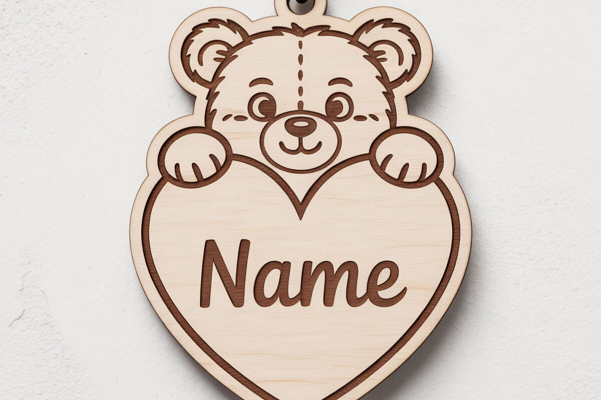 Intra απο ξύλο plywood 3mm-4mm πάχος – Teddy Bear Όνομα Μπρελόκ Δίασταση  5x5 cm INTRAFABR-122895275