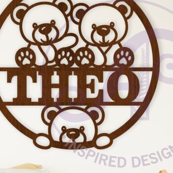 Intra απο ξύλο plywood 3mm-4mm πάχος –  πινακίδας με όνομα αρκουδάκι Δίασταση  20x20 cm INTRAFABR-124358637 - Image 1